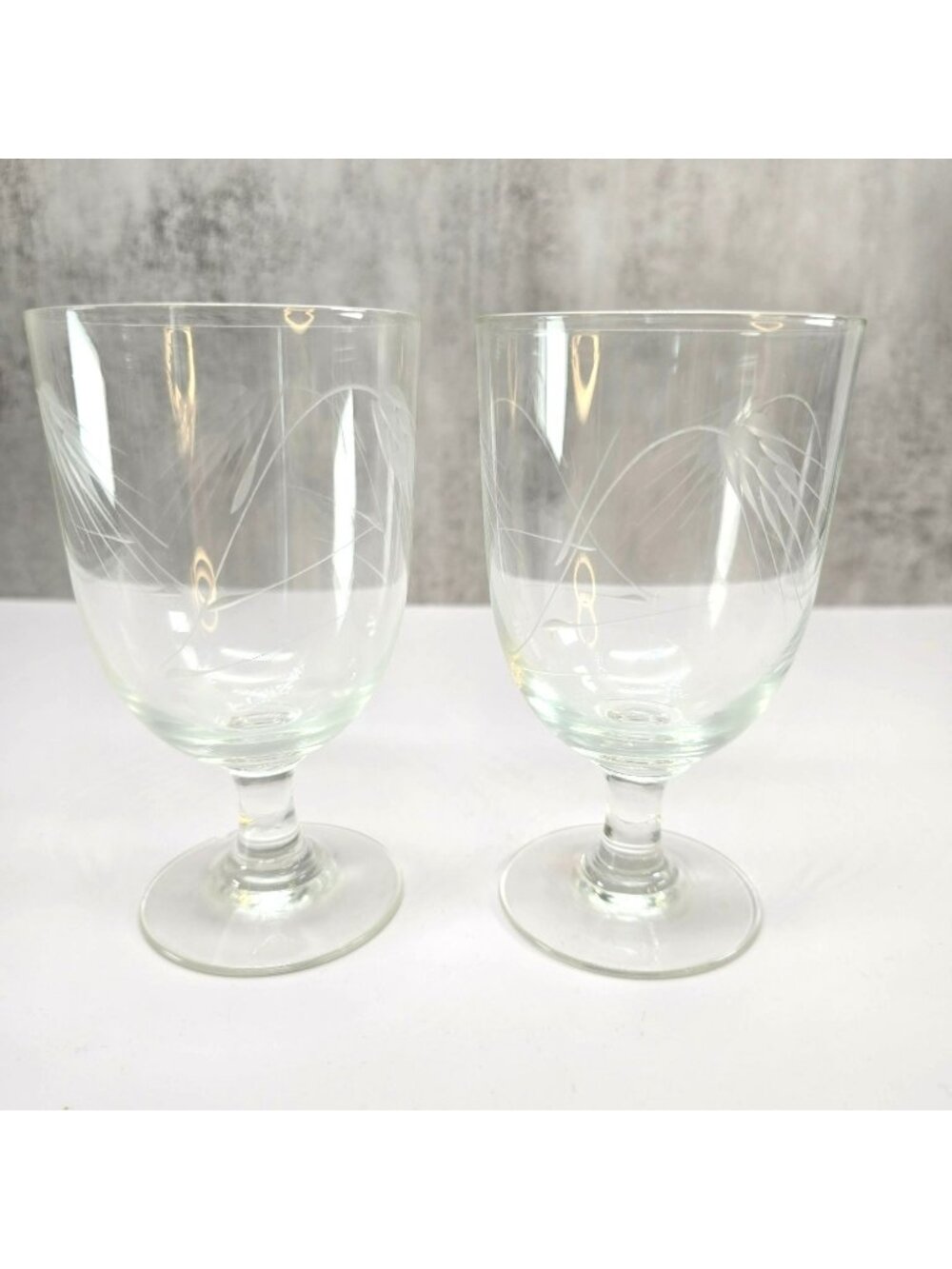 Vintage Sasaki Wheat Glasses Clear Etched Goblets Set Of 2 Footed VL5073
